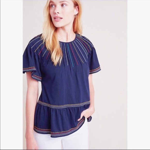 Anthropologie Tops - MAEVE navy Chamonix embroidered swing top